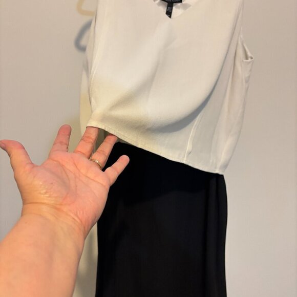 Eileen Fisher Silk Two Tone V Neck Sleeveless Shift Dress Bone Black - Picture 7 of 10